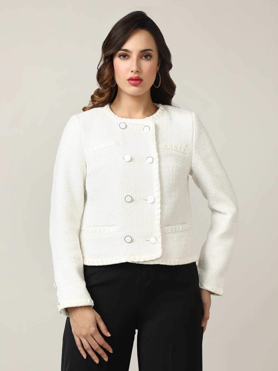 Women's White Heritage Cropped Tweed Jacket