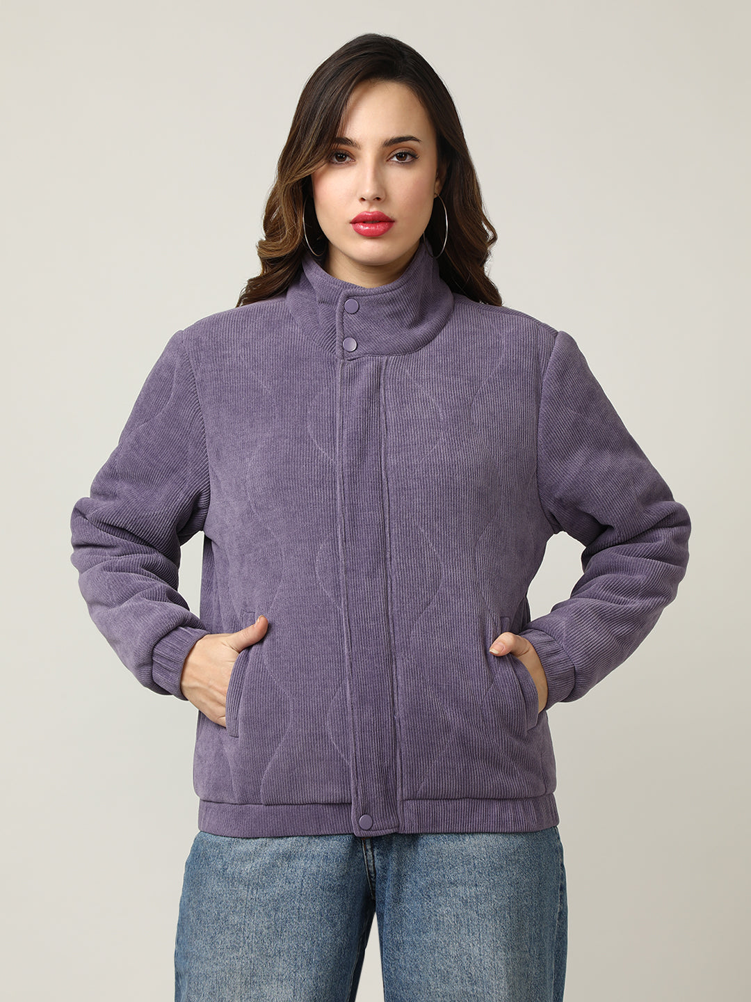 Quilted Lavender Corduroy Puffer Jacket