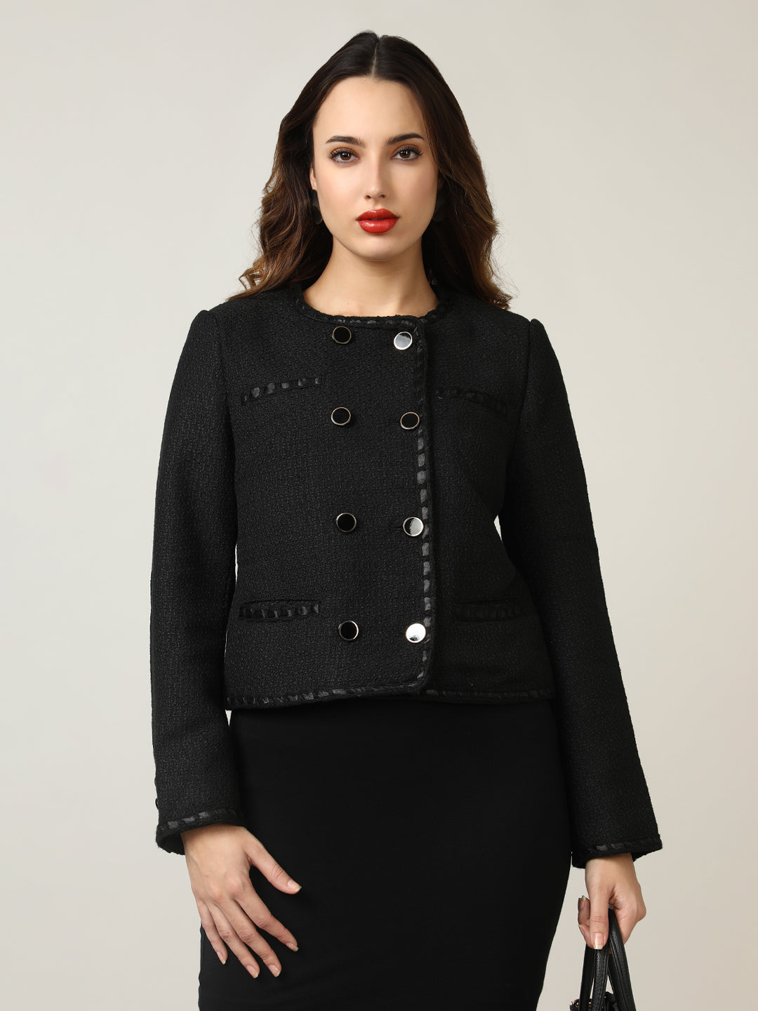 Women's Black Heritage Cropped Tweed Jacket