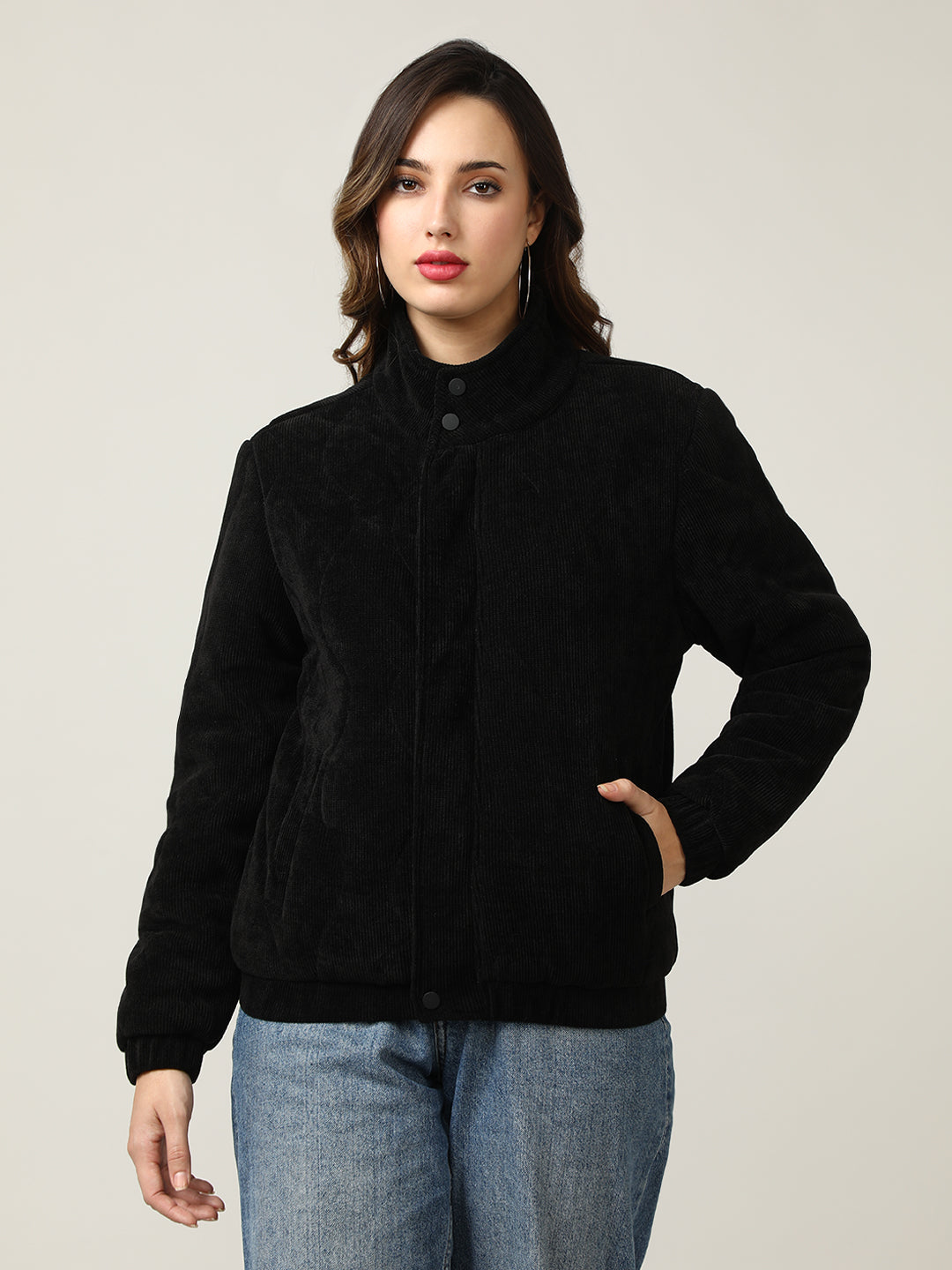 Quilted Black Corduroy Puffer Jacket