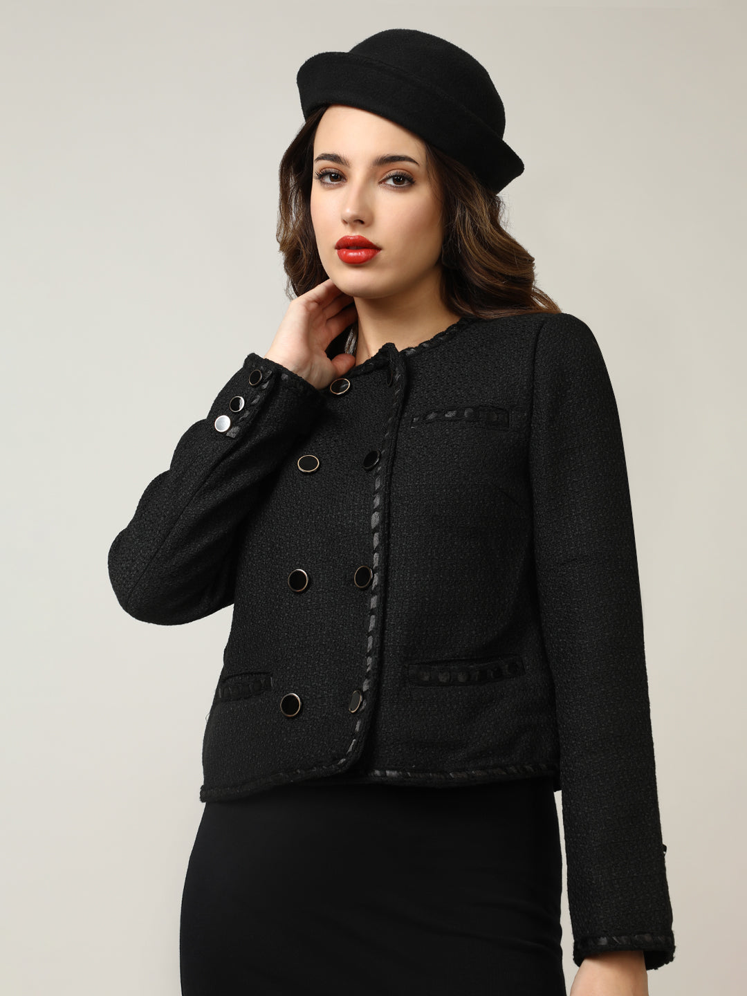 Women's Black Heritage Cropped Tweed Jacket