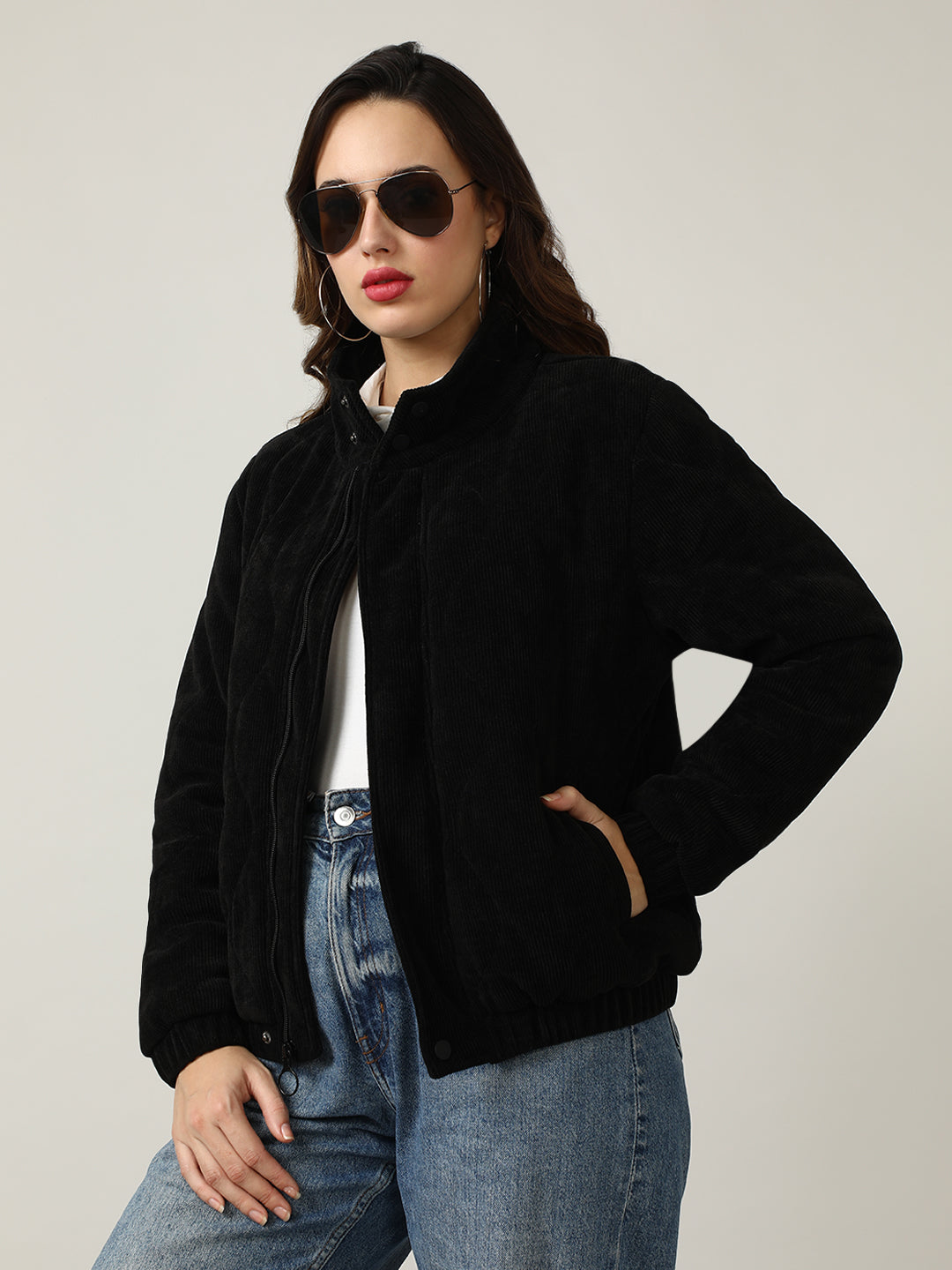 Quilted Black Corduroy Puffer Jacket