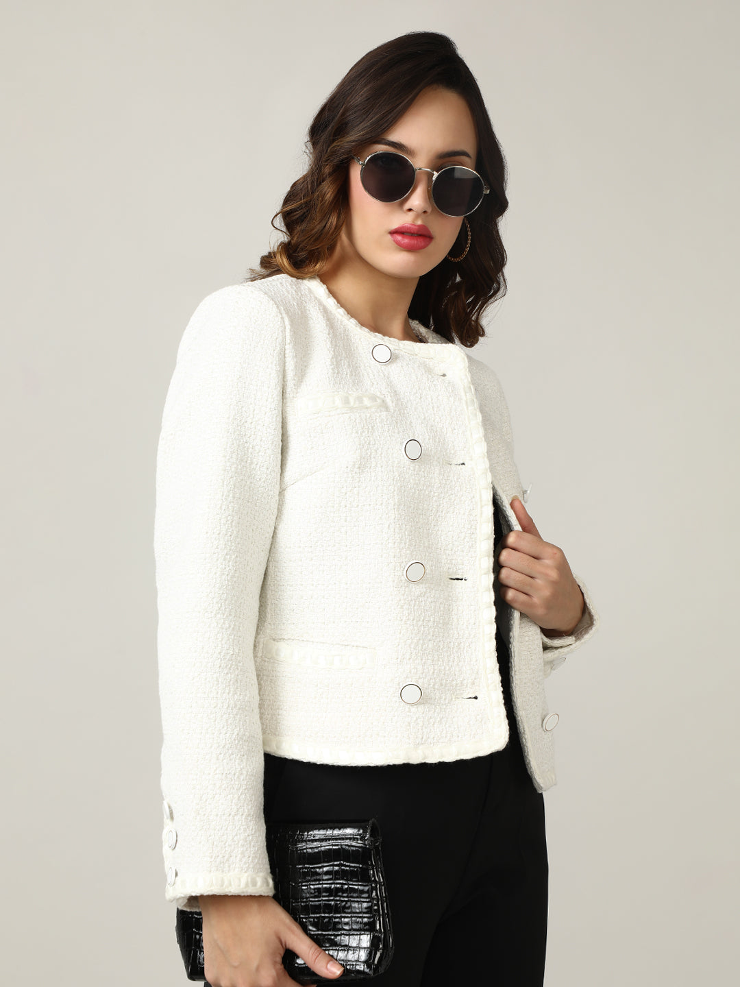 Women's White Heritage Cropped Tweed Jacket