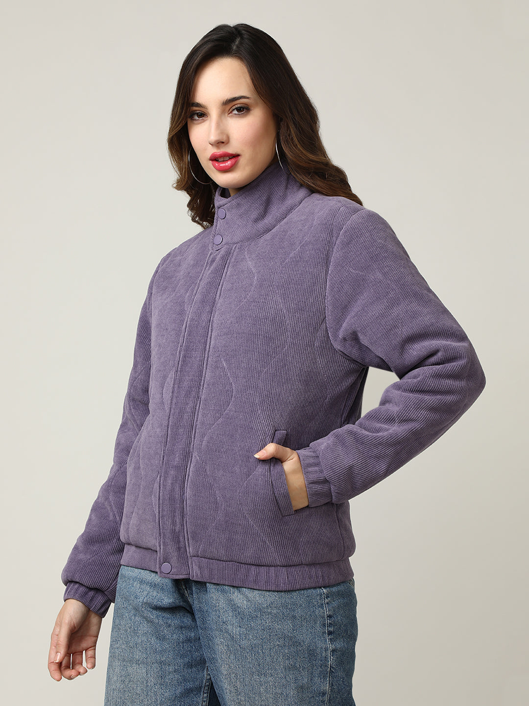 Quilted Lavender Corduroy Puffer Jacket
