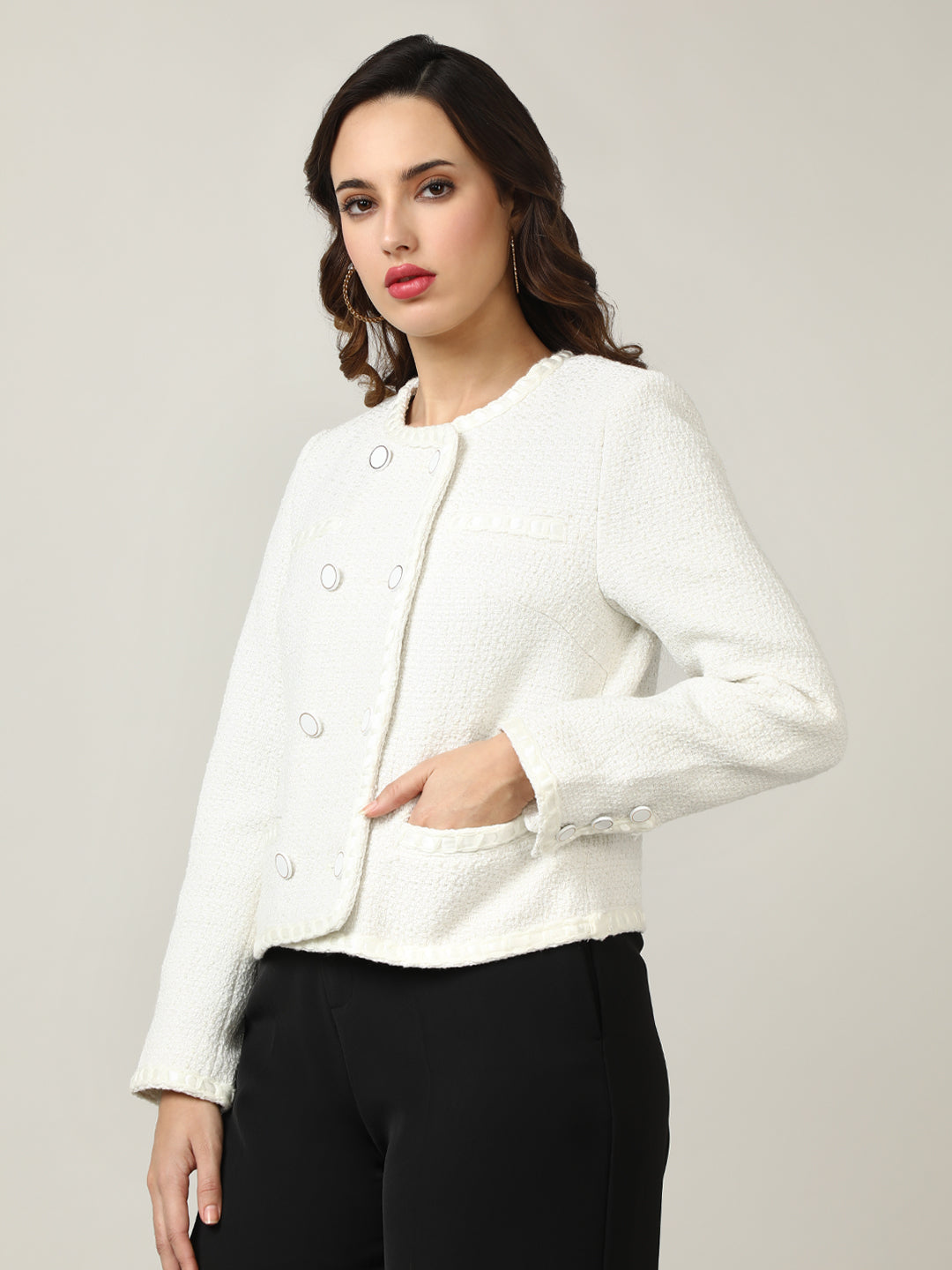 Women's White Heritage Cropped Tweed Jacket