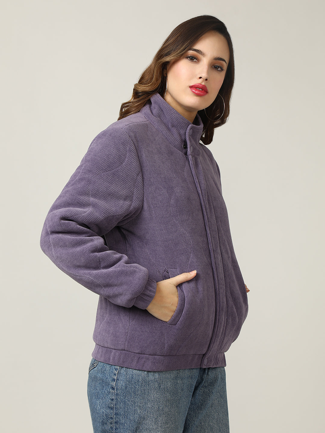 Quilted Lavender Corduroy Puffer Jacket