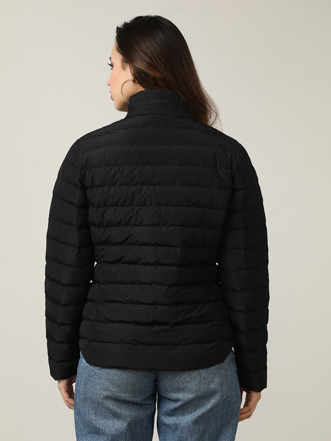 Stylish black Puffer Jacket with Bow Detail