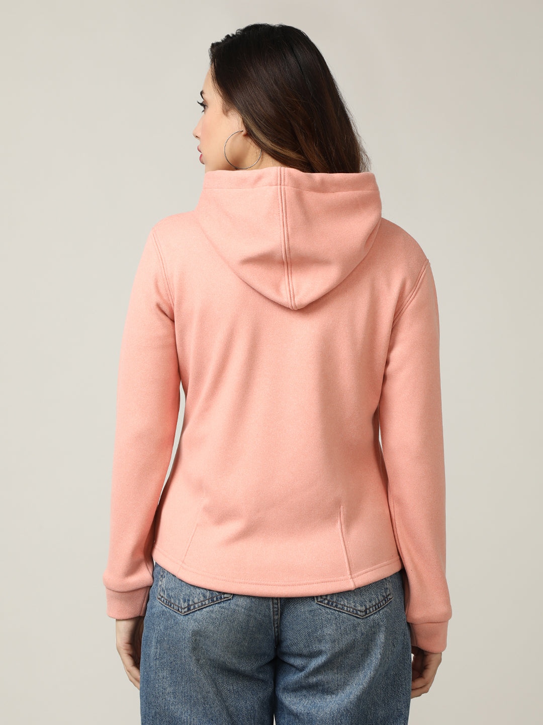 Women's Peach Full-Zip Fleece Hoodie Sweatshirt