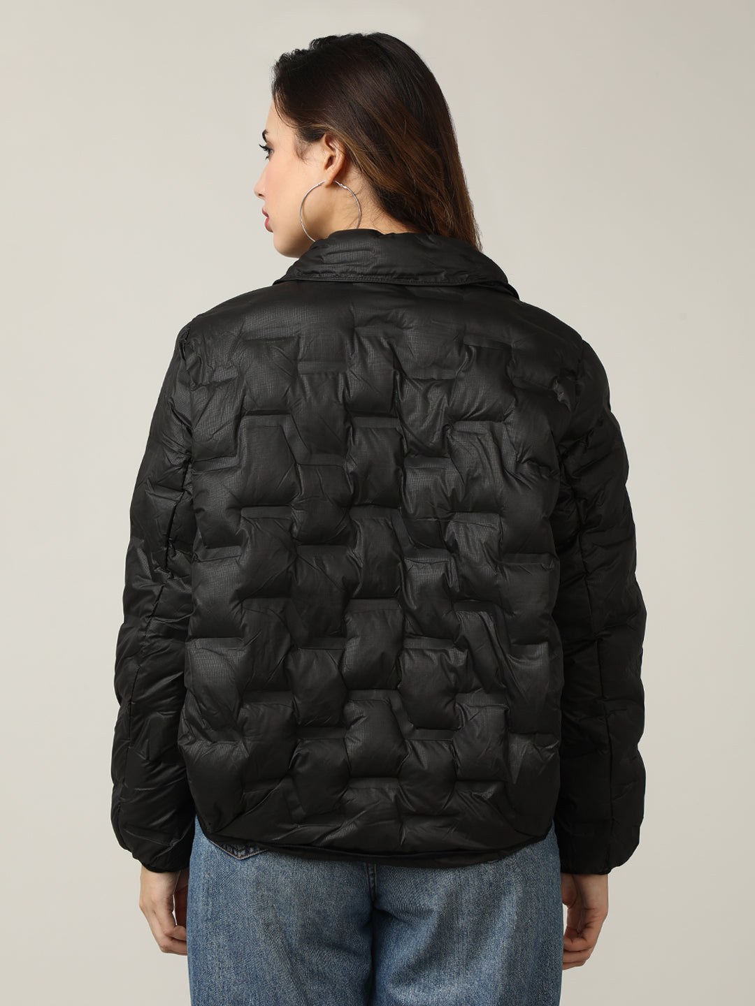 Stylish Black Button-Up Puffer Jacket