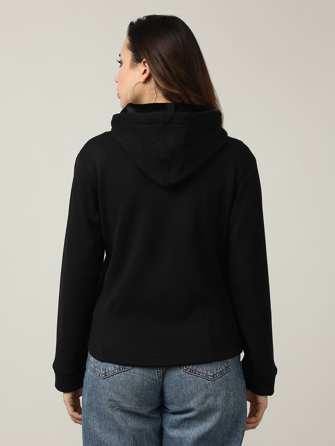 Women's Black Full-Zip Fleece Hoodie Sweatshirt