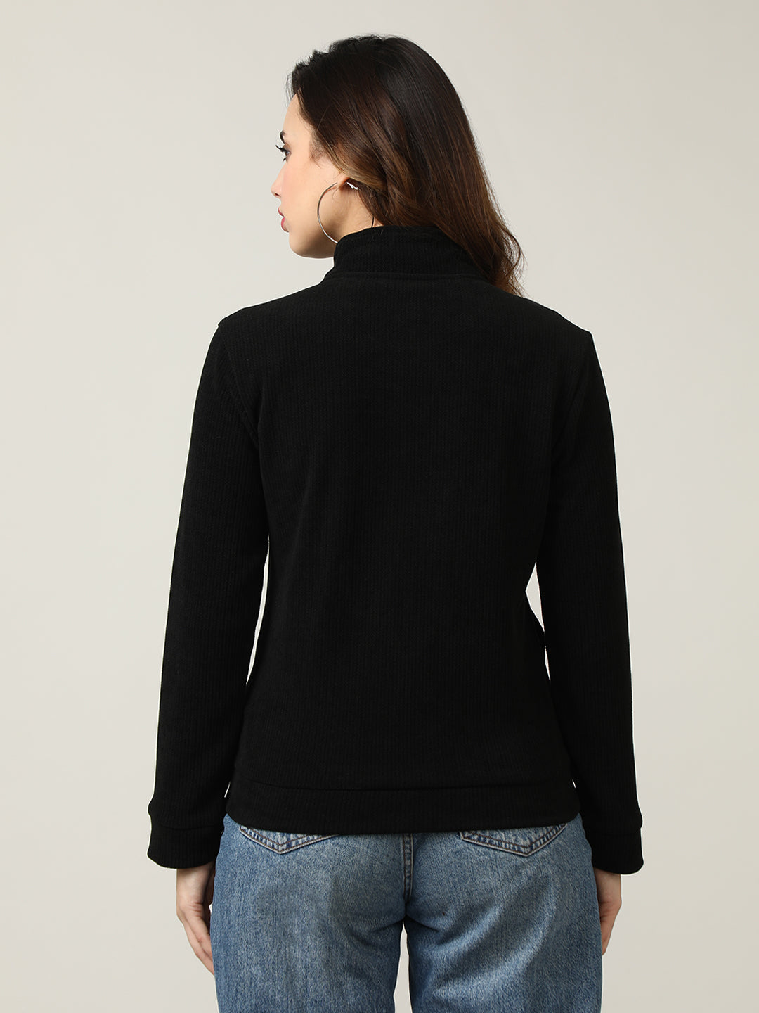 Classic Black Ribbed Full-Zip Jacket
