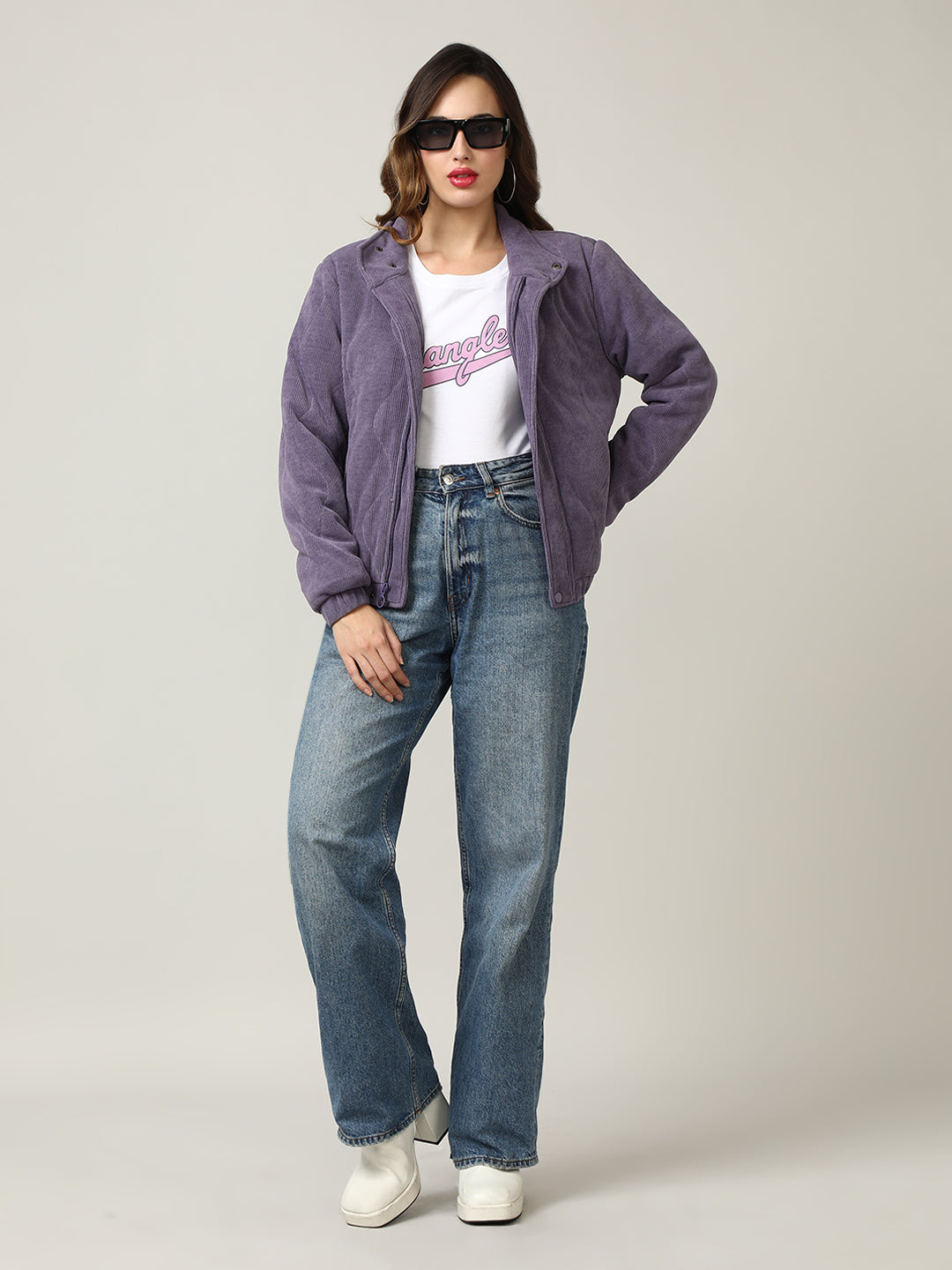 Quilted Lavender Corduroy Puffer Jacket