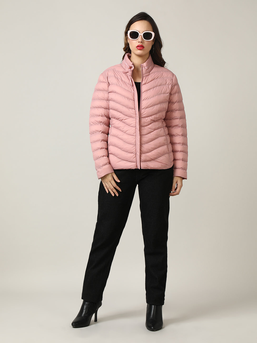 Stylish Chic Pink Puffer Jacket with Bow Detail