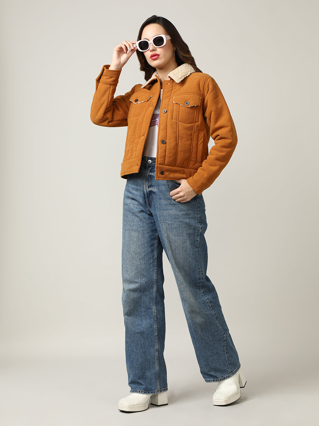 Cozy Mustard Corduroy Jacket with Shearling Collar