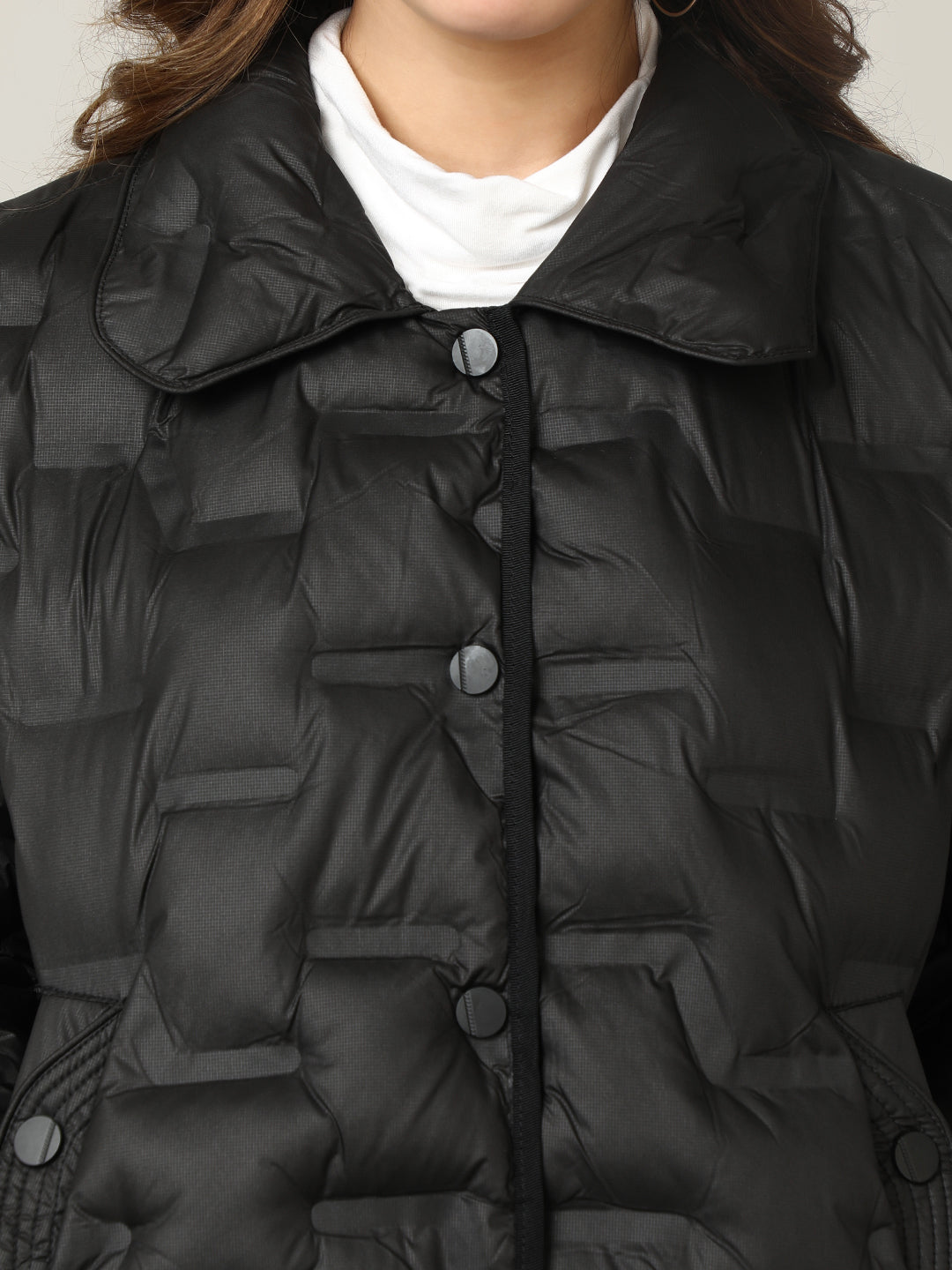 Stylish Black Button-Up Puffer Jacket