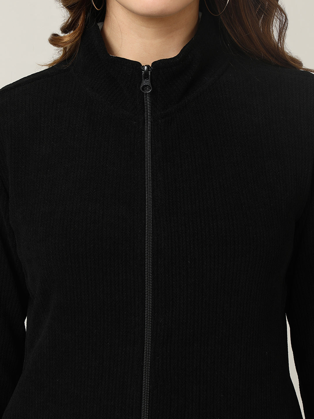 Classic Black Ribbed Full-Zip Jacket