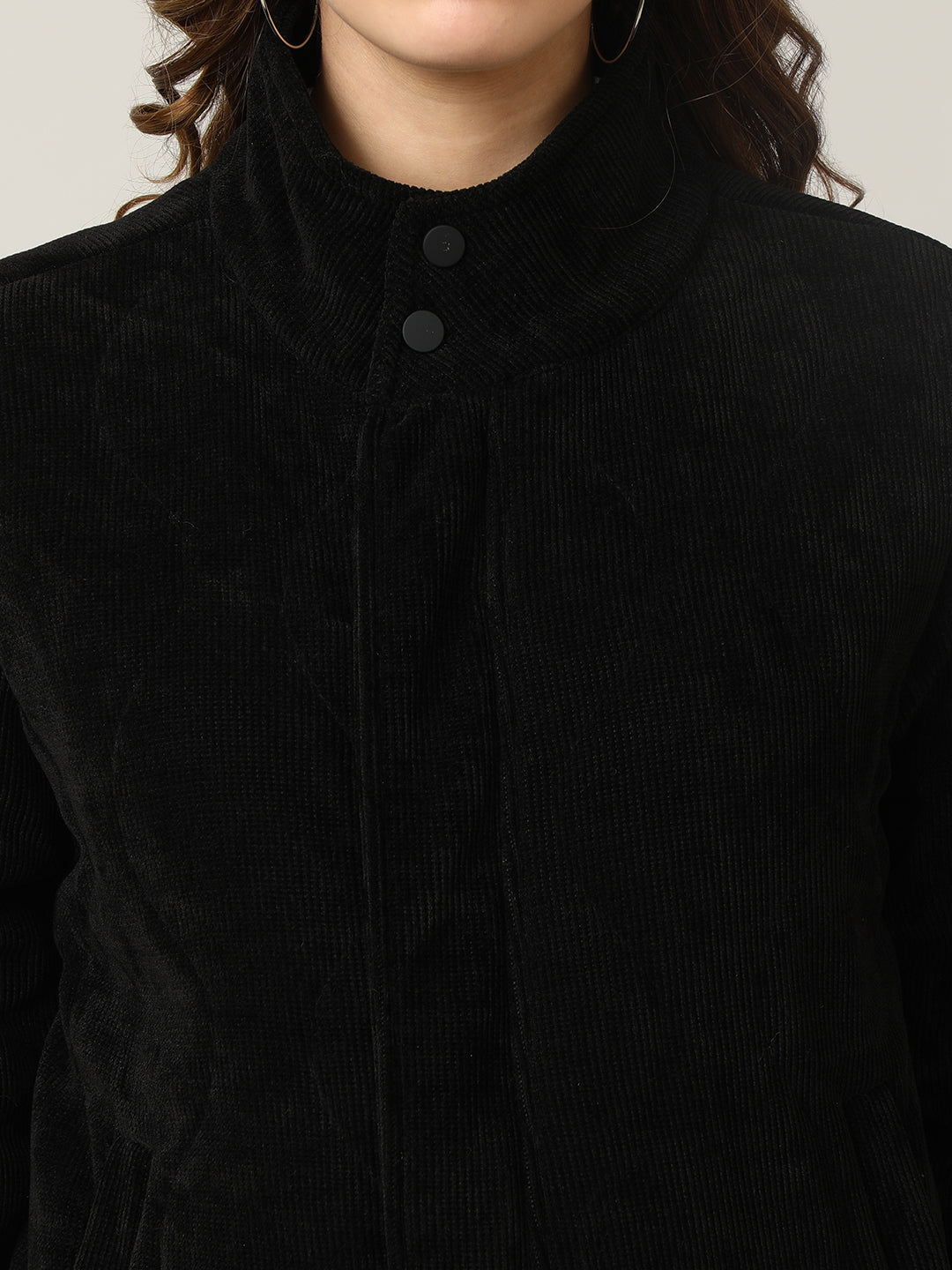 Quilted Black Corduroy Puffer Jacket