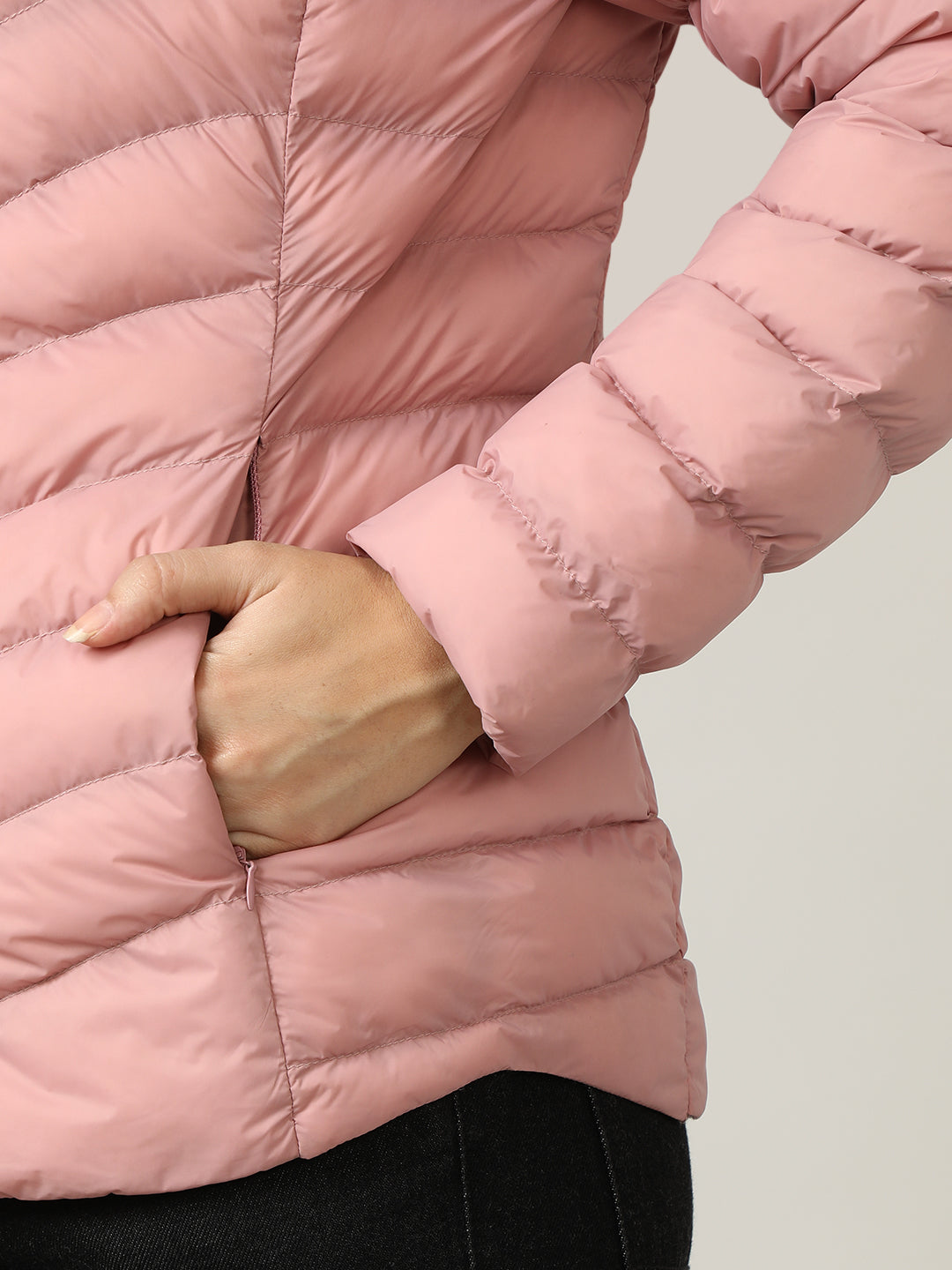 Stylish Chic Pink Puffer Jacket with Bow Detail