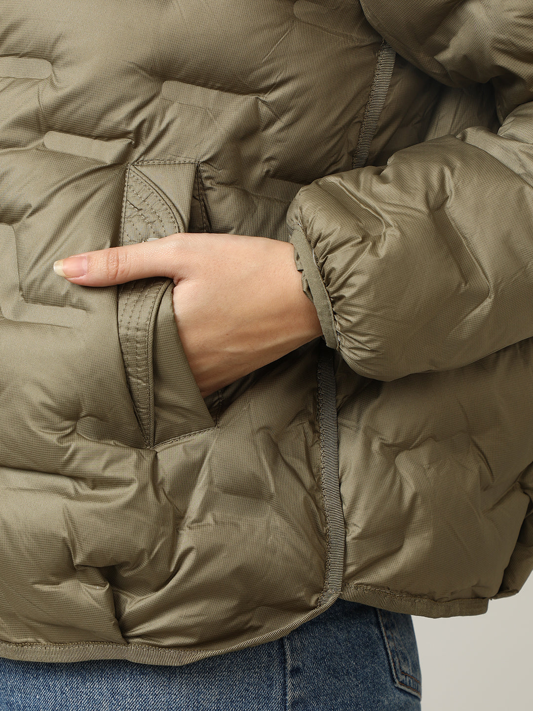 Stylish Olive Button-Up Puffer Jacket