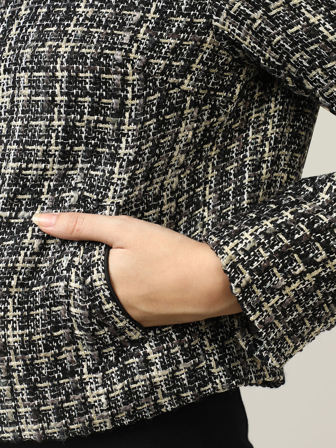 Women's Black Classic Zip-Up Tweed Jacket