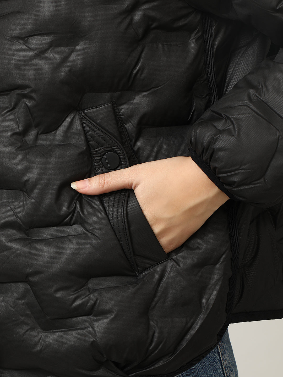 Stylish Black Button-Up Puffer Jacket
