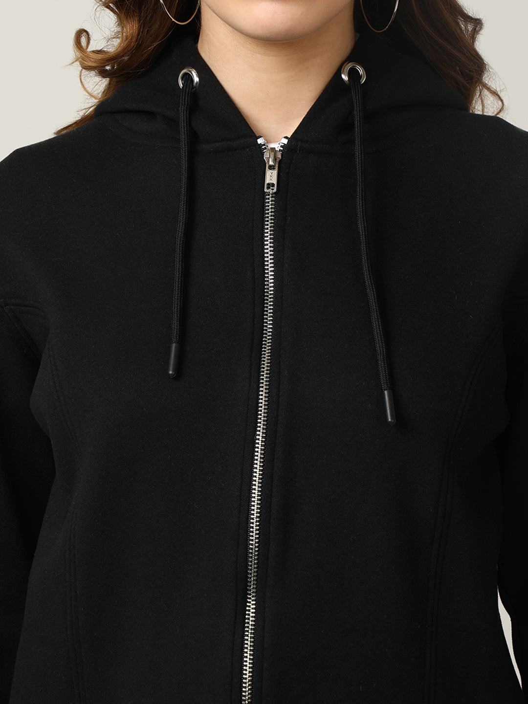 Women's Black Full-Zip Fleece Hoodie Sweatshirt