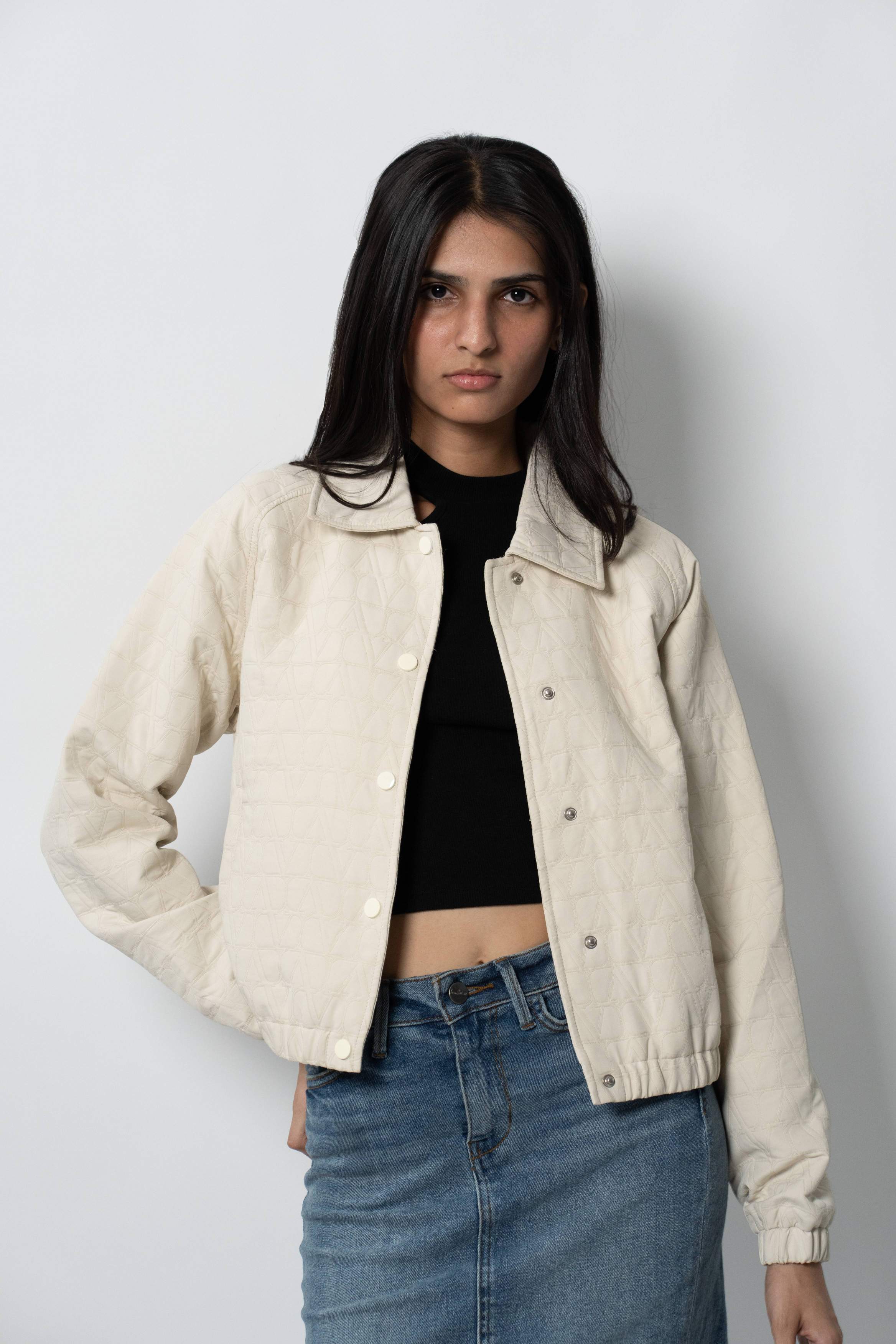 Women's Cream Short Length Quilted Jacket