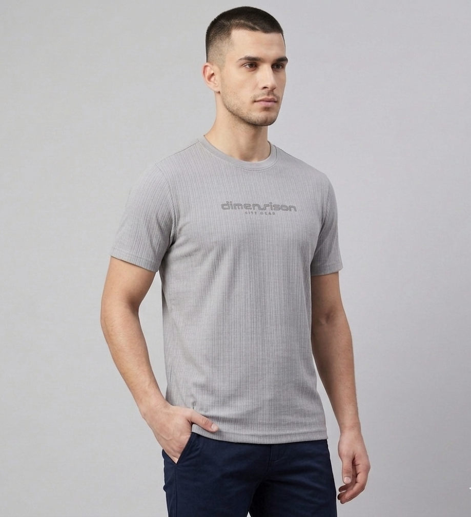 Men's Grey Cotton Blend Round neck T-Shirt
