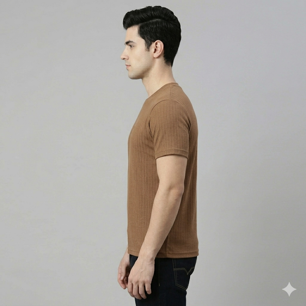 Men's Grey Cotton Blend Round neck T-Shirt