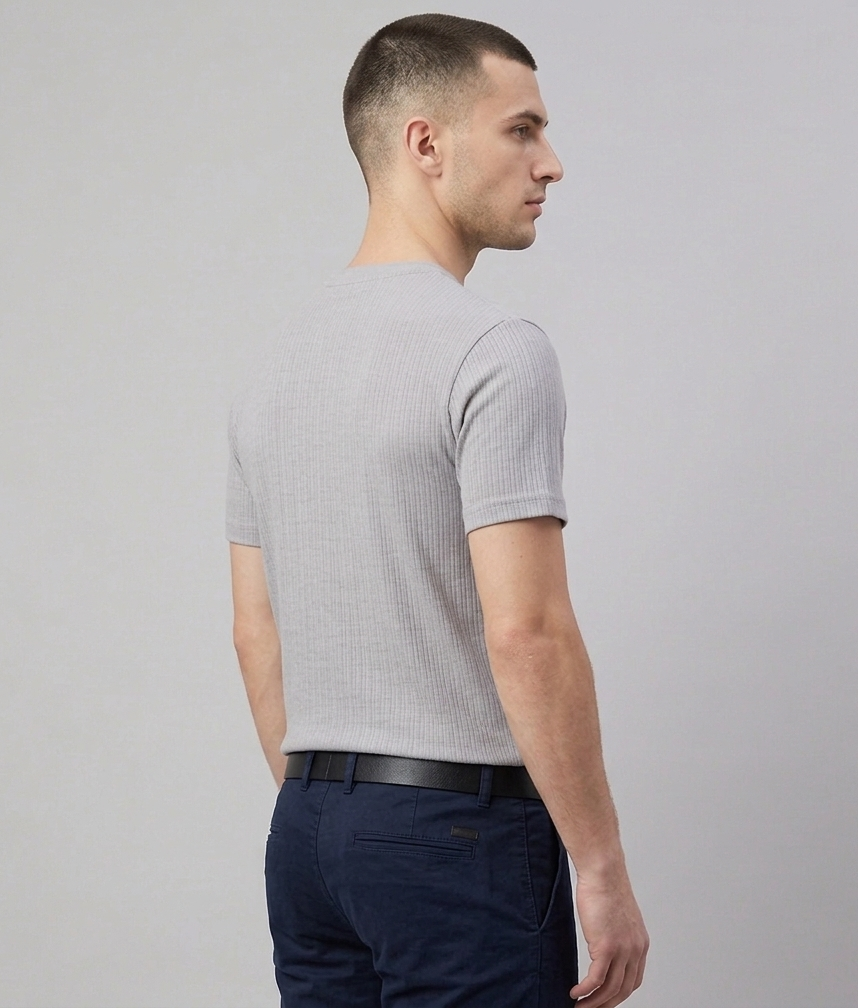 Men's Grey Cotton Blend Round neck T-Shirt