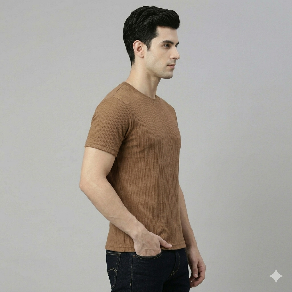 Men's Grey Cotton Blend Round neck T-Shirt