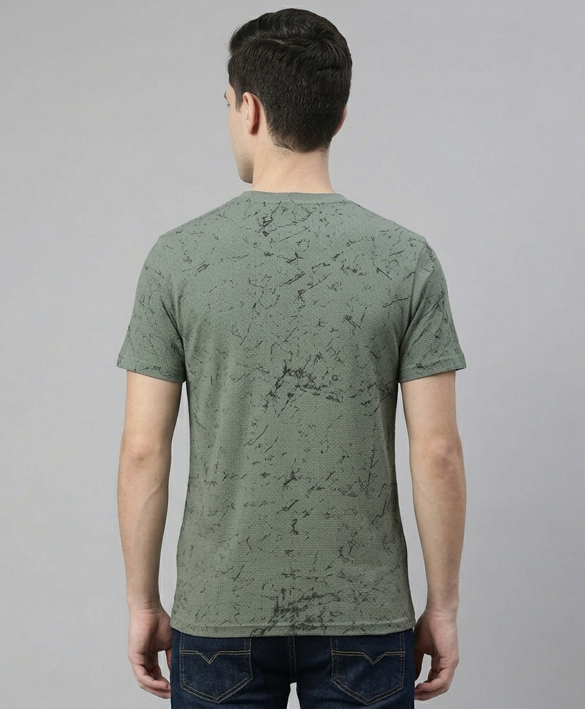 Men's Green Cotton Blend Round neck T-Shirt