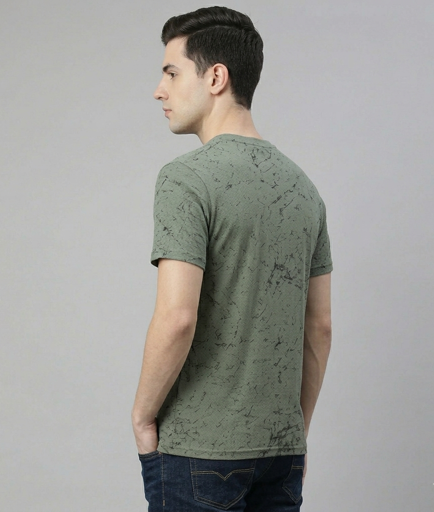 Men's Green Cotton Blend Round neck T-Shirt