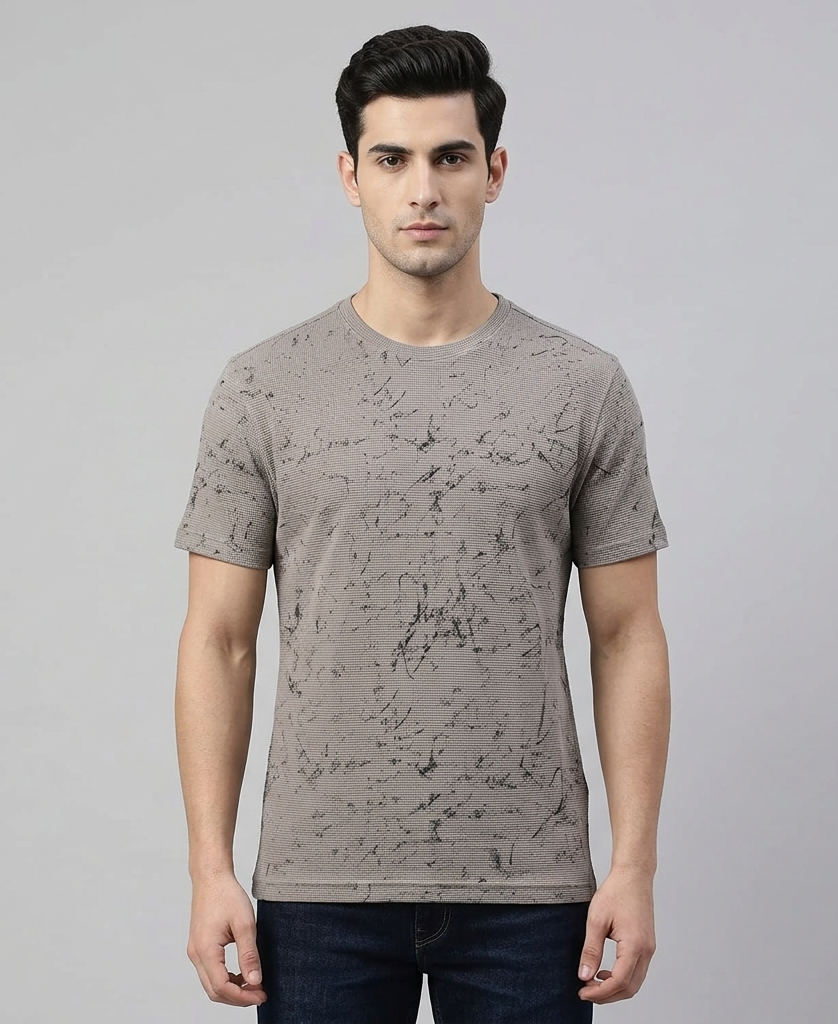 Men's Green Cotton Blend Round neck T-Shirt