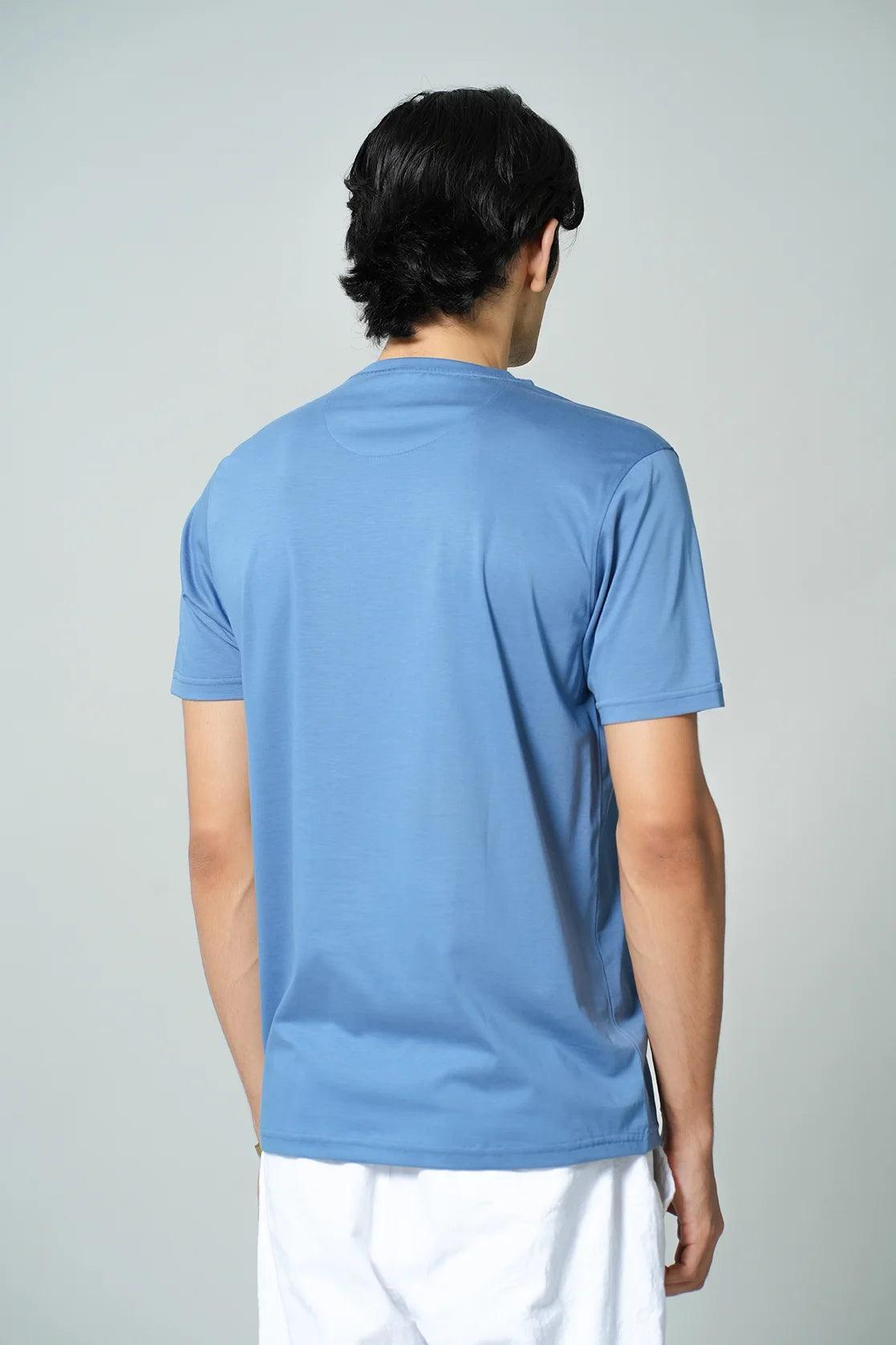 Upgrade your wardrobe with the Men's Blue Embroidered Graphic Print Round Neck T-Shirt by Fort Collins. Shop online for a stylish look from anywhere in India.