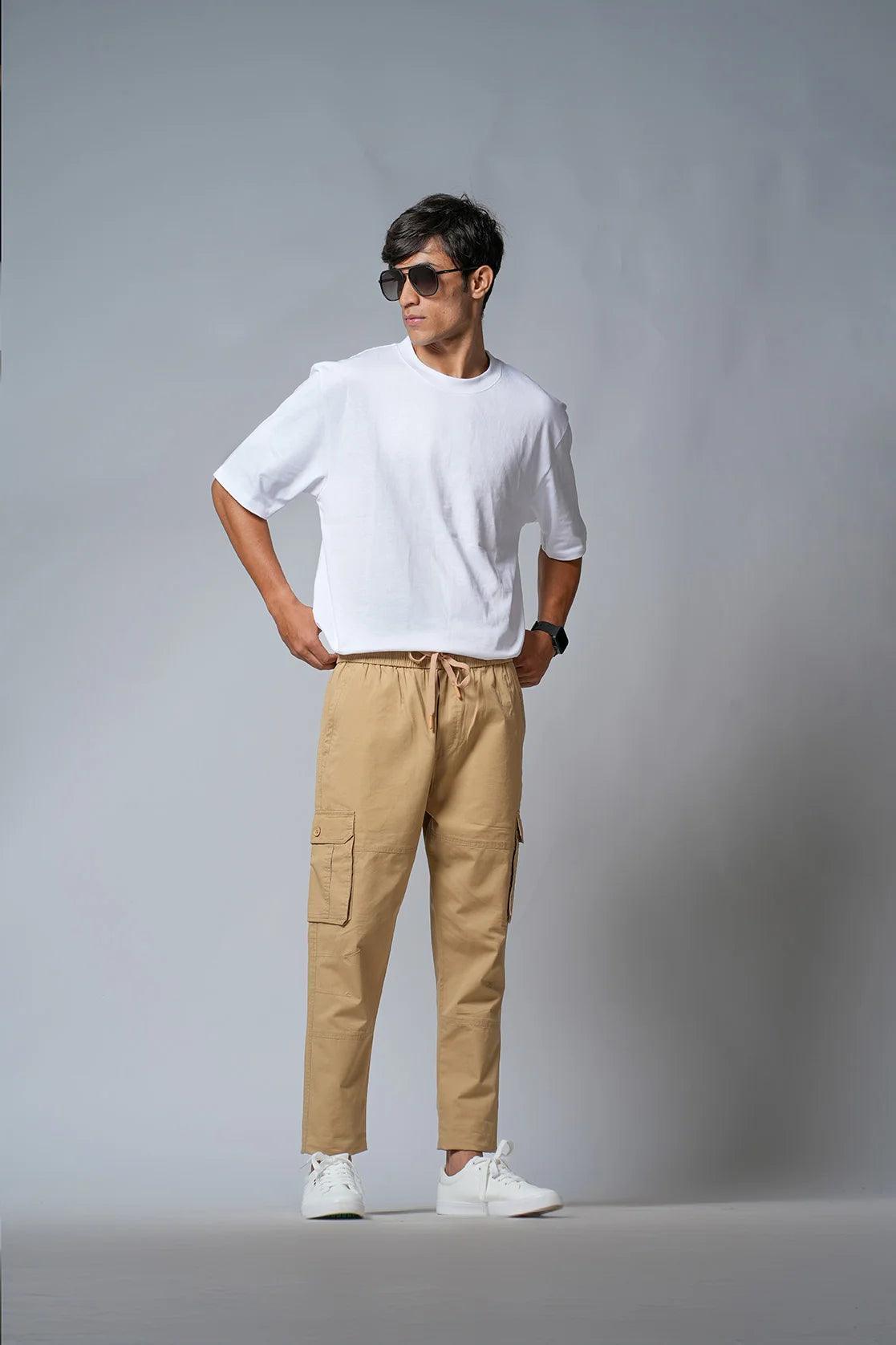 Discover the Men's Beige Smart Fit Track Pant with Multi Pockets by Fort Collins, available for purchase online in India