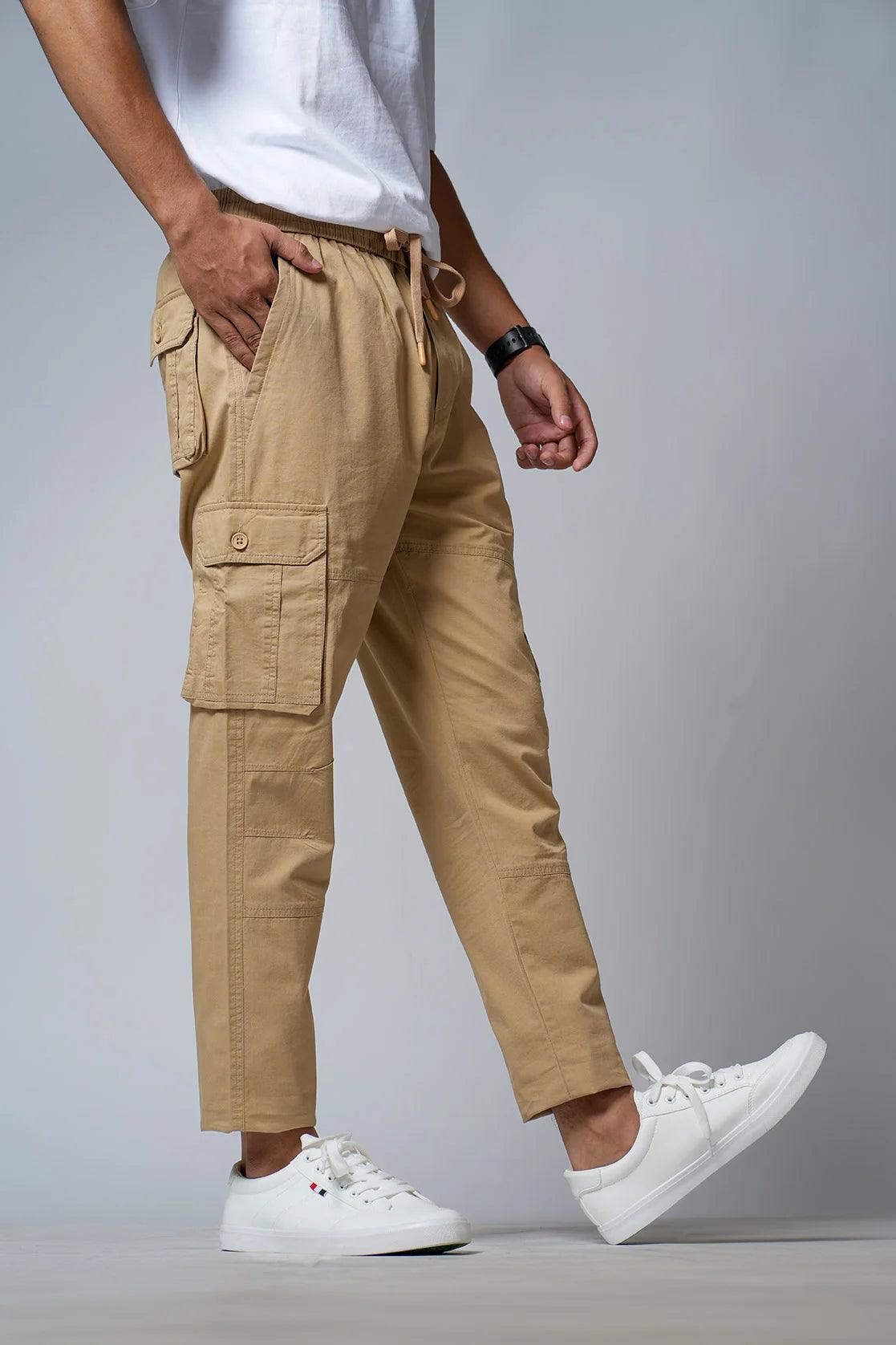 Men s Beige Smart Fit Track Pant with Multi Pockets