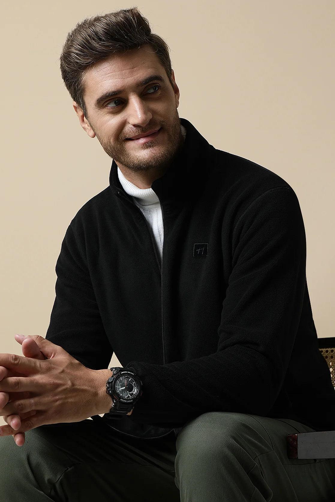 Upgrade your wardrobe with the trendy Men's Black Full-Zip Fleece Sweatshirt by Fort Collins. Available to buy online from anywhere in India.