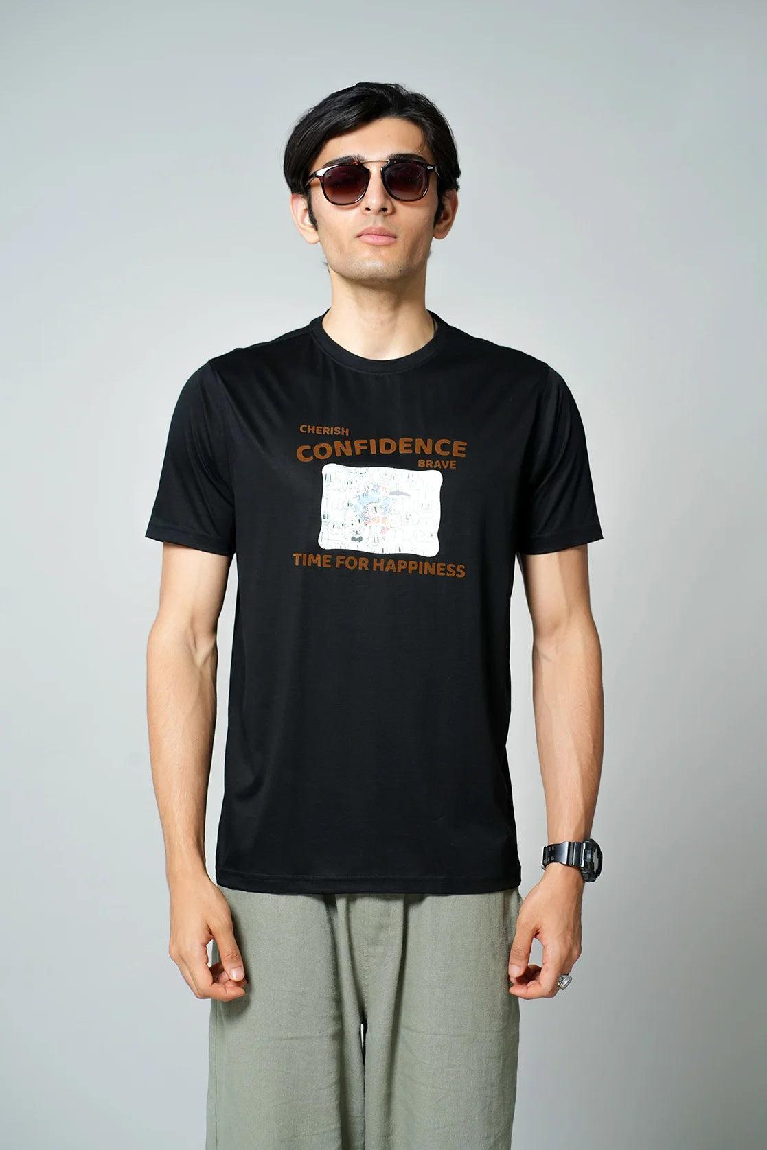 Upgrade your wardrobe with the stylish Men's Black Graphic Print T-Shirt by Fort Collins. Purchase now for a fashionable addition to your collection, available for online shopping in India.