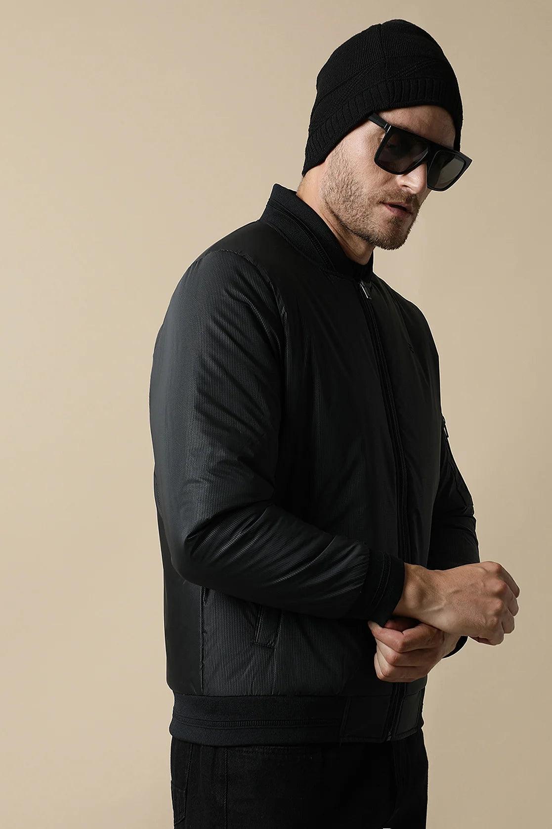 Shop now for Fort Collins Men's Black Lightweight Jacket with Ribbed Collar, the perfect addition to your wardrobe. Available online from anywhere in India.