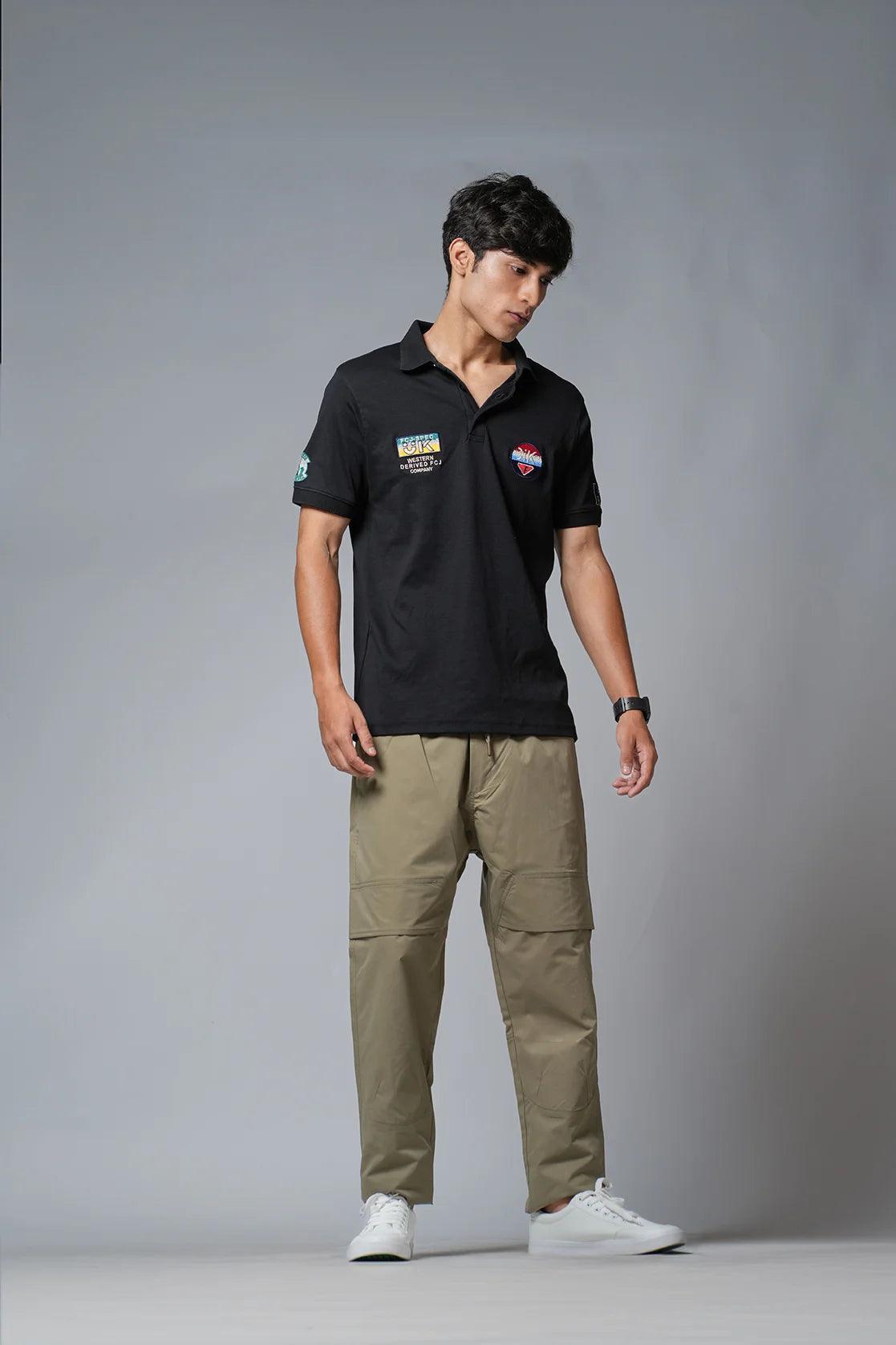 Enhance your wardrobe with Fort Collins' sophisticated Men's Black Polo Collar T-Shirt featuring elegant Embroidery Patches. Shop online from anywhere in India for the latest fashion update.