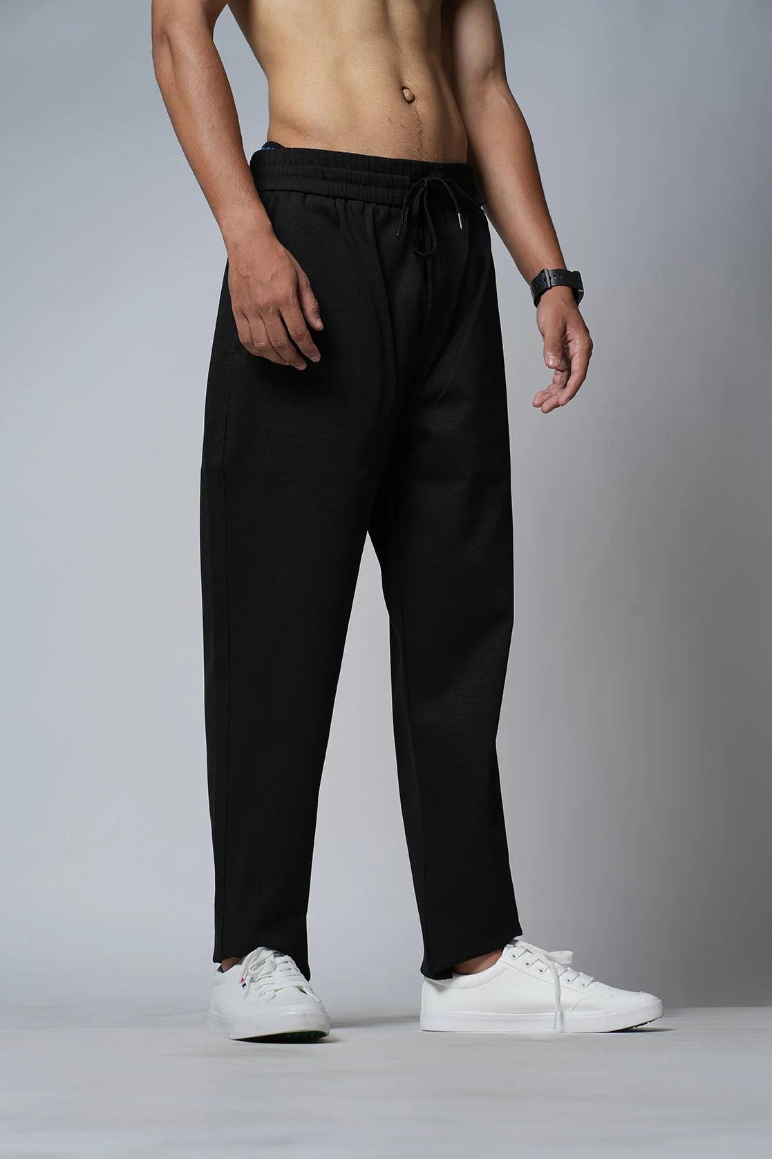 Men s Black Regular Fit Polyester Track Pant with Zipper Pockets