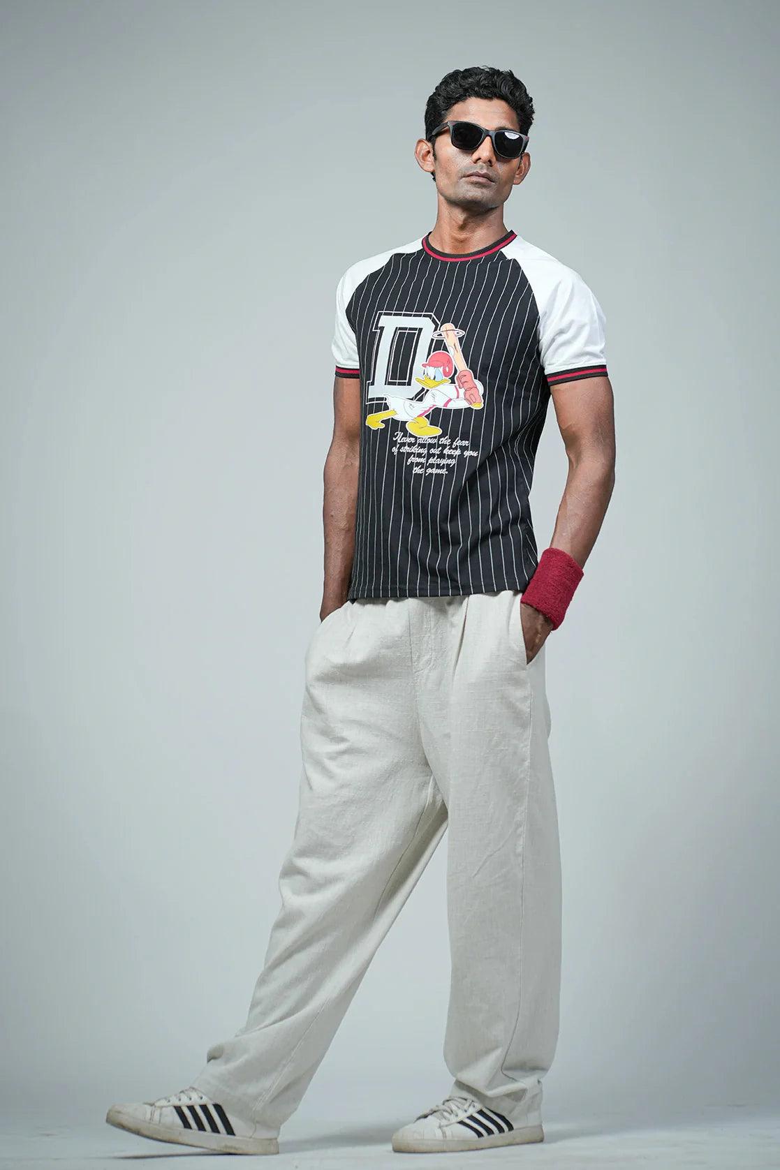 Fort collins men black round neck sporty baseball duck graphic tee 7959ts-1