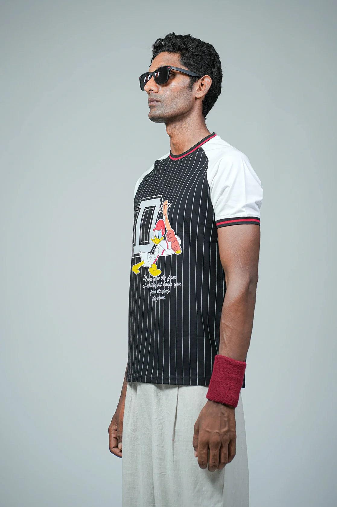 Fort collins men black round neck sporty baseball duck graphic tee 7959ts-2