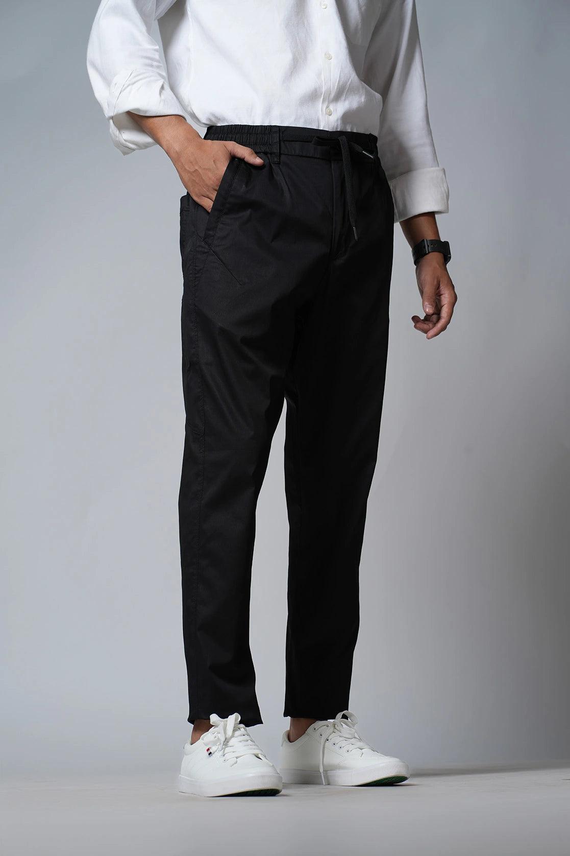 Men's Black Slim Fit Cotton Track Pant