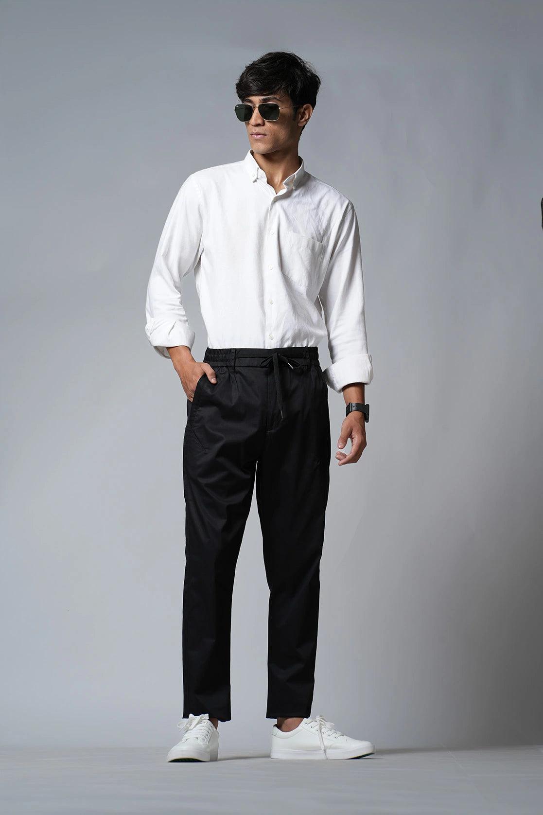 Men's Black Slim Fit Cotton Track Pant
