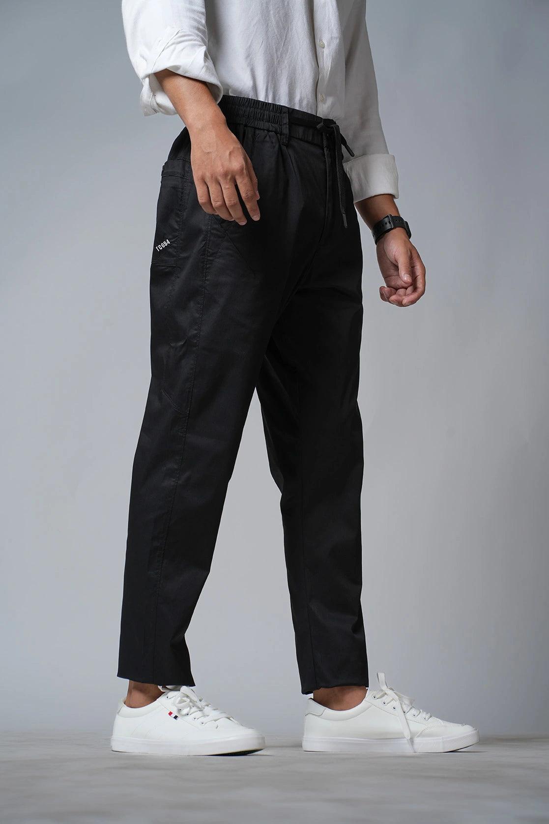 Men's Black Slim Fit Cotton Track Pant