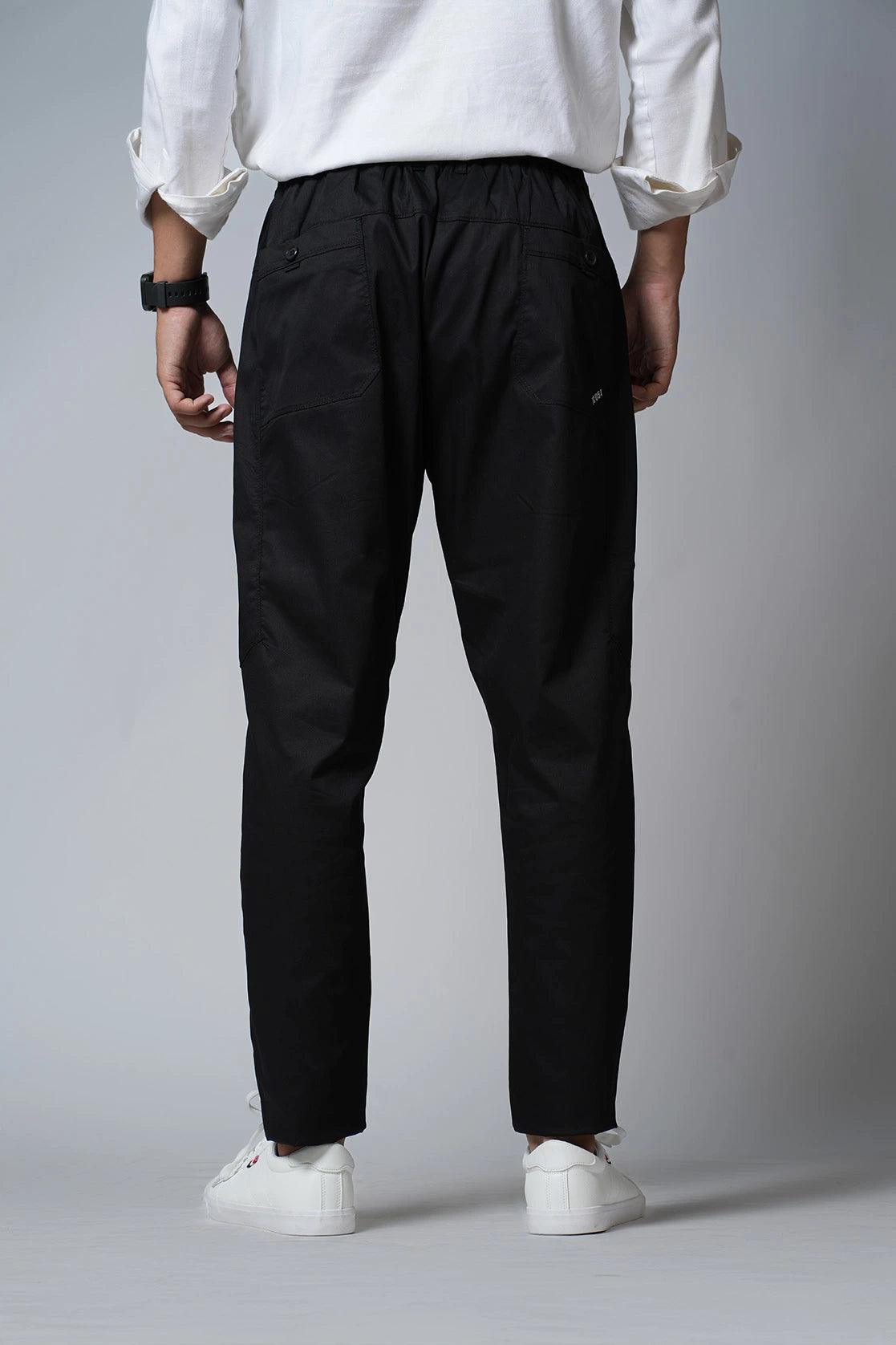 Men's Black Slim Fit Cotton Track Pant