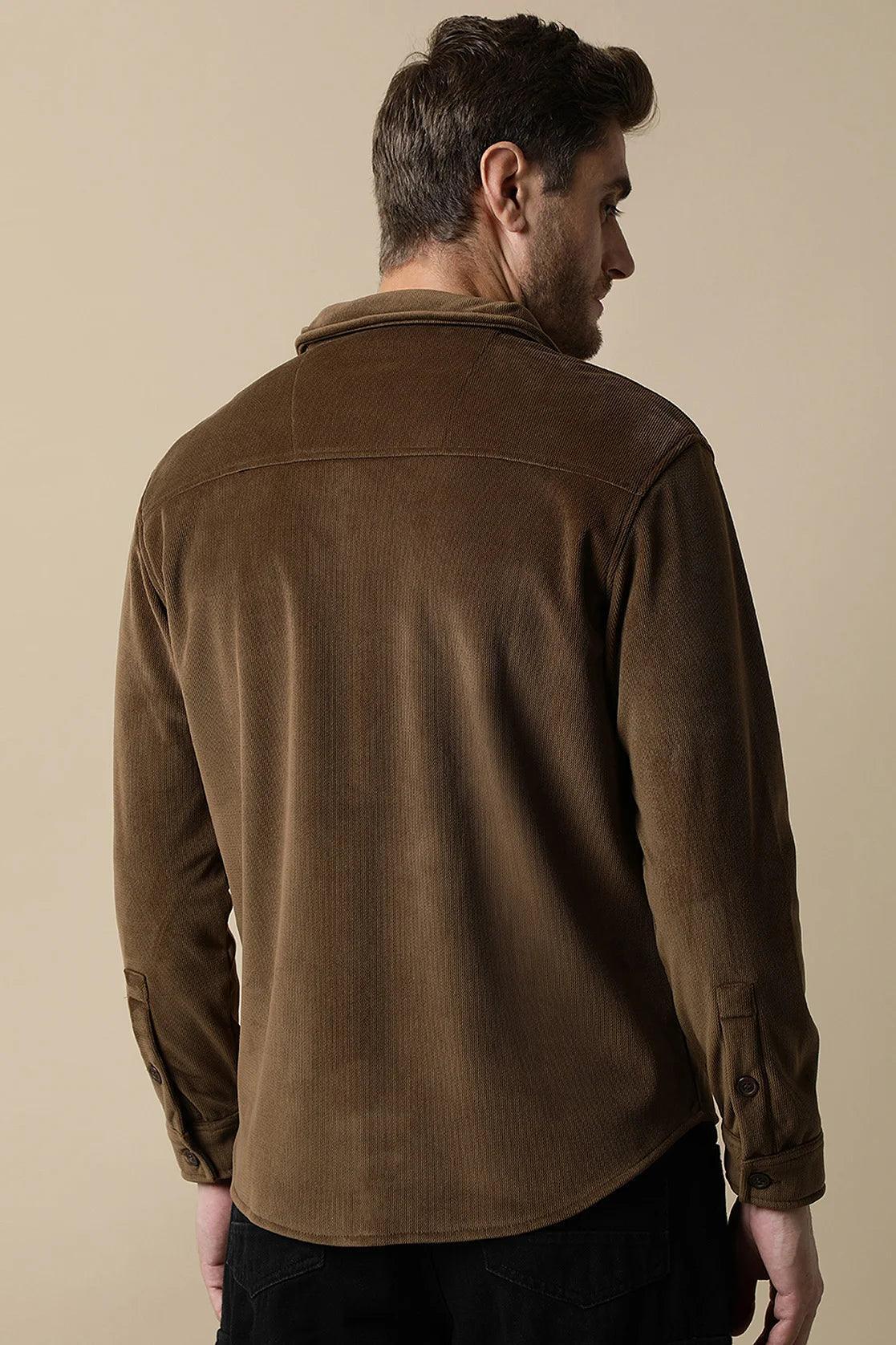 Purchase the Men's Brown Corduroy Shacket with Chest Pockets by Fort Collins. Available for online ordering throughout India.