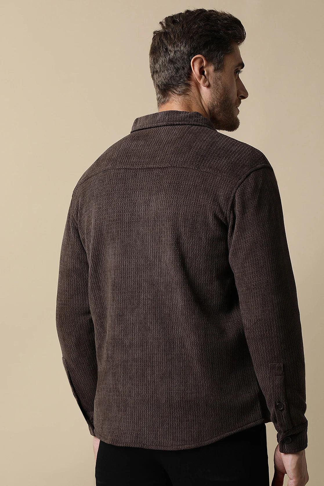 Shop online from anywhere in India for Fort Collins' Men's Brown Textured Shacket with Dual Chest Pockets – a trendy addition to your wardrobe.